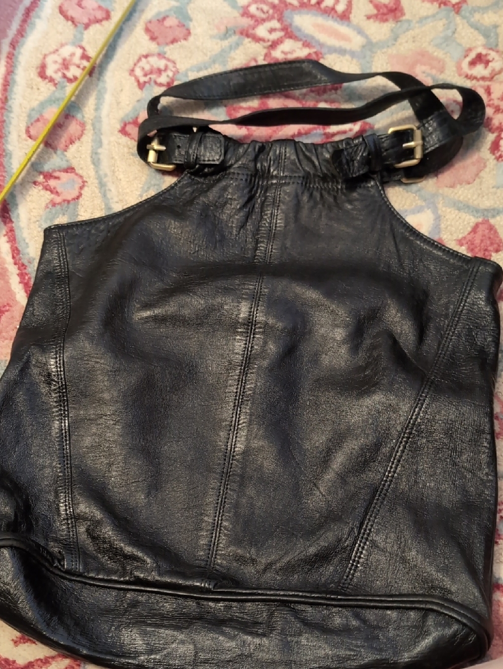 Black Leather Shoulder Bag with Buckle Strap